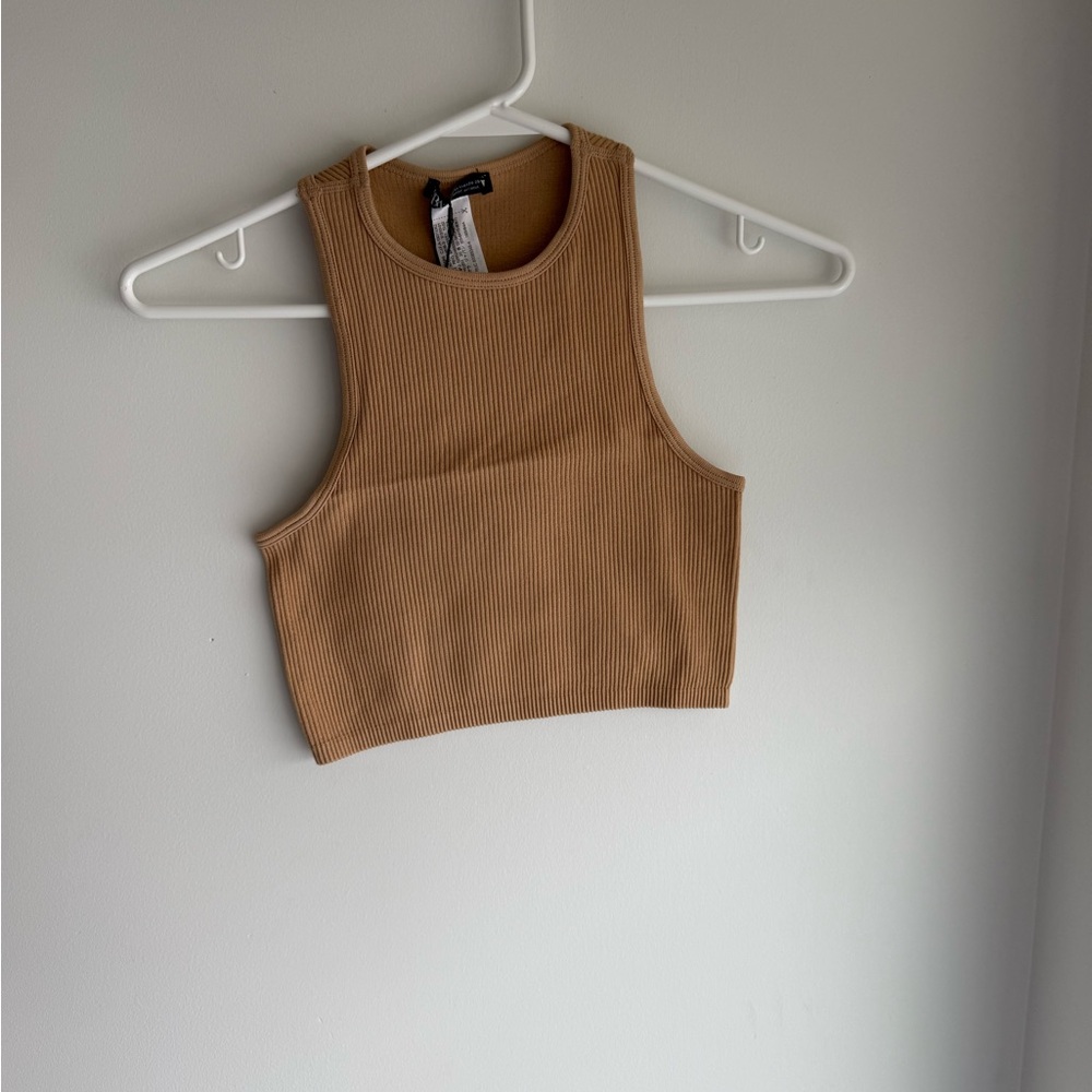 Zara Tan Ribbed Crop Top